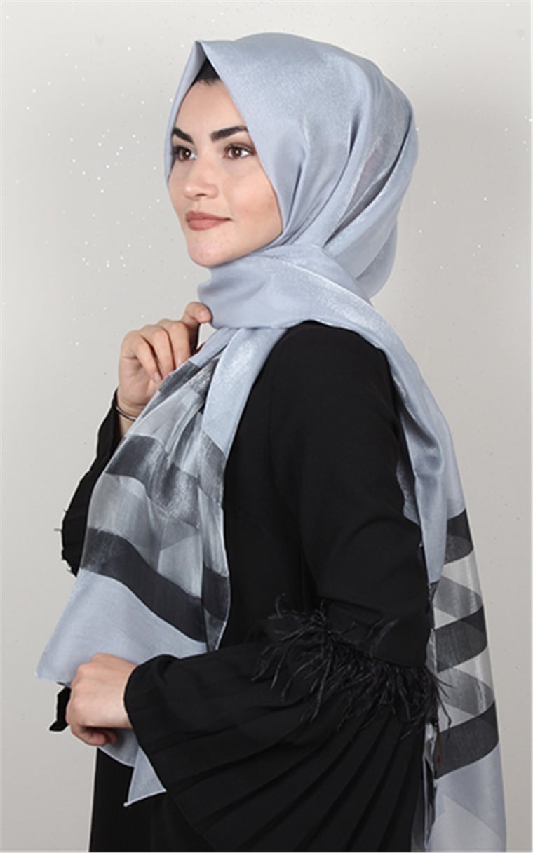 Exclusive Şal 3073-5 Gümüş - Lacivert