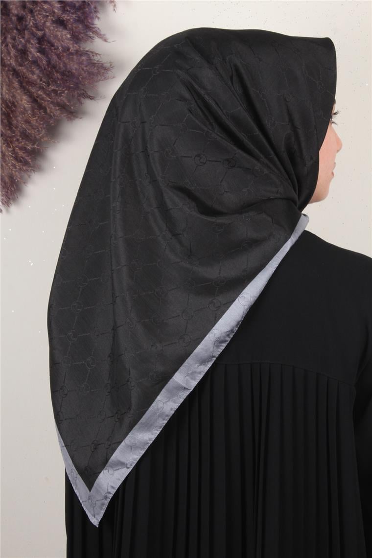 Fashion Monogram Eşarp 8089-1 Siyah-Füme