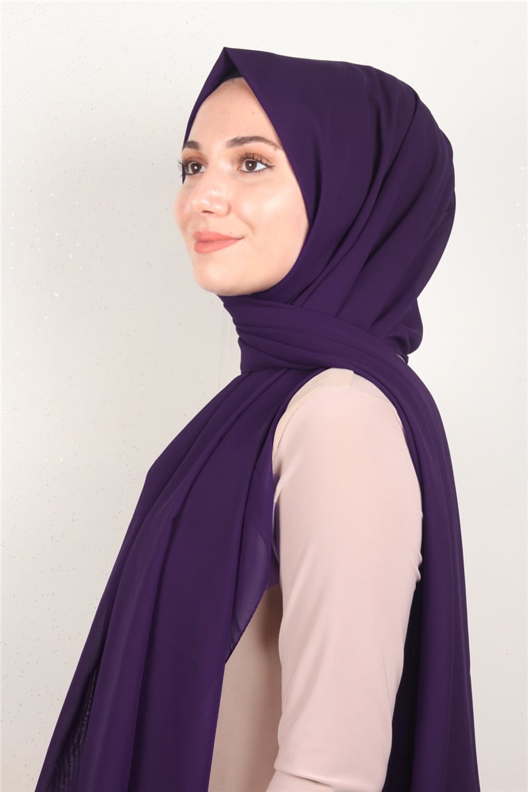 Fiesta Düz Krep Şal 2742-54 Koyu Mor