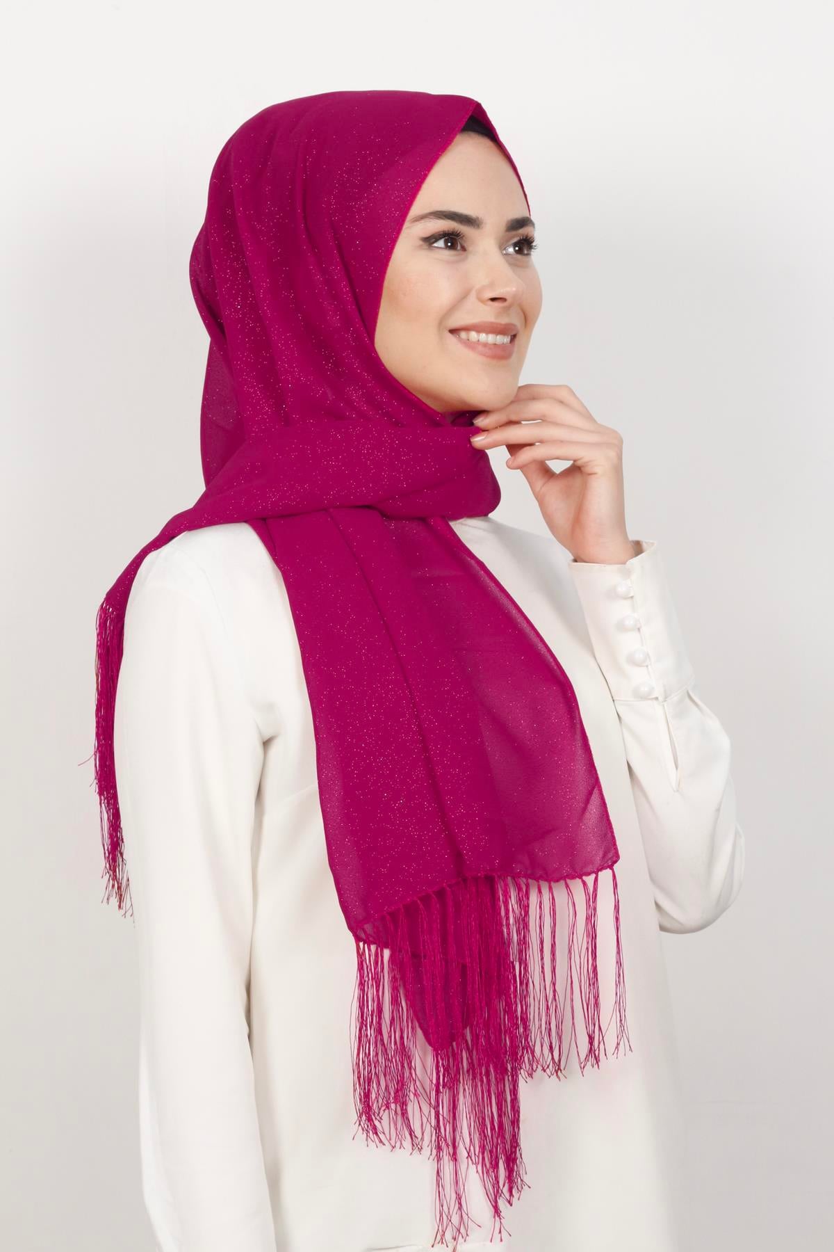 Fransız Simli Şal 2811-6 Şeker Pembe