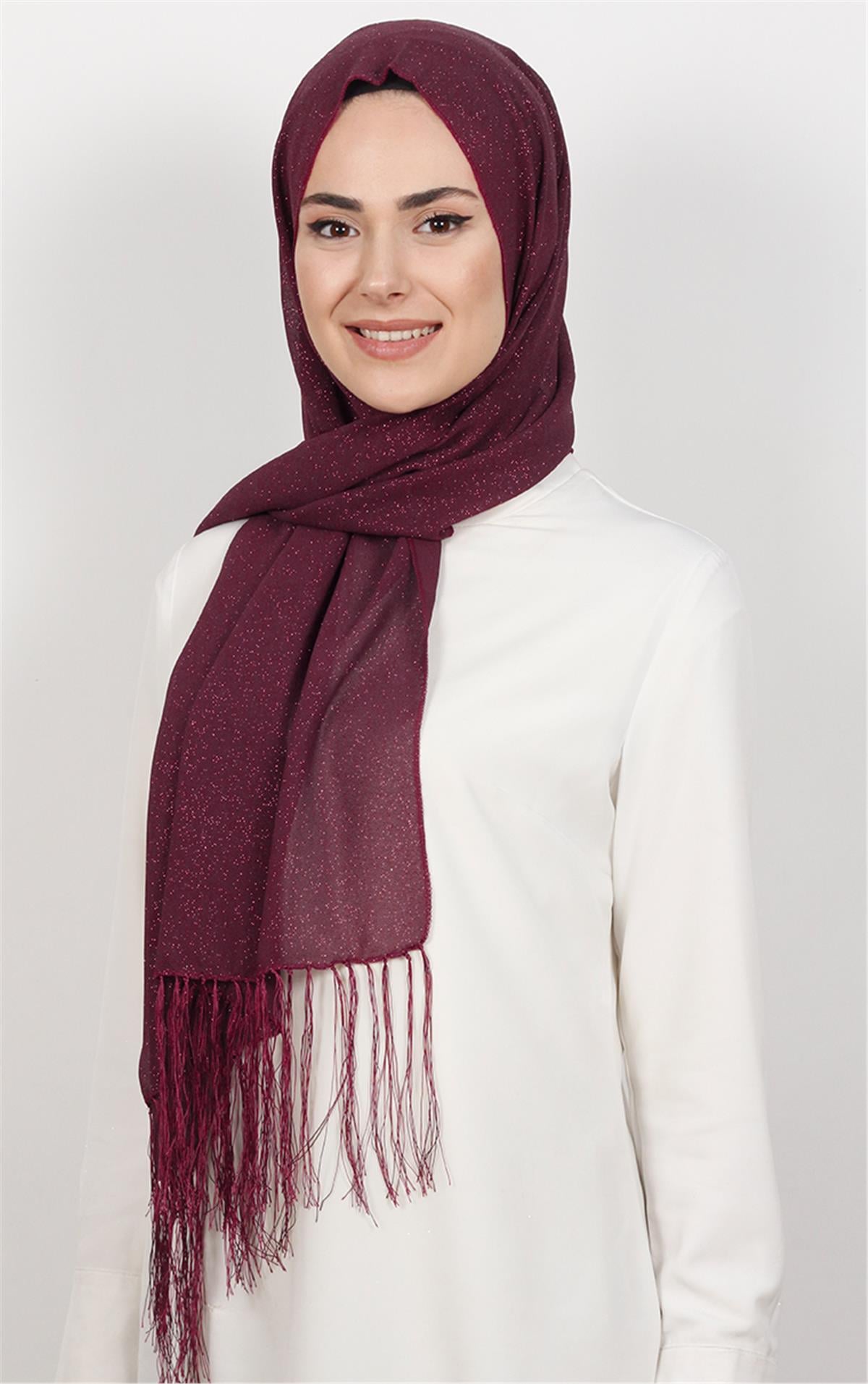 Fransız Simli Şal 2811-9 Bordo