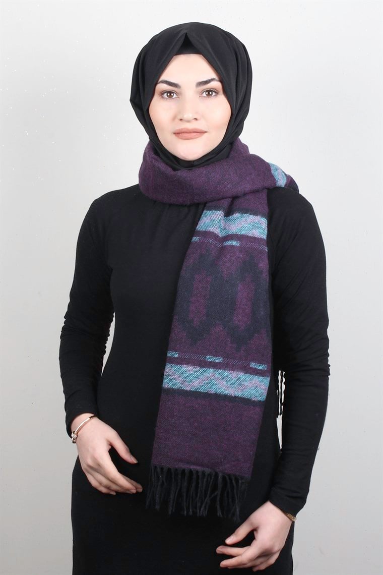 Geniş Omuz Şalı 5220-53 Mor