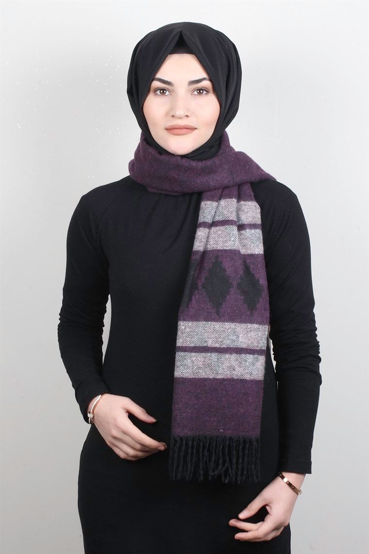 Geniş Omuz Şalı 5220-59 Mor