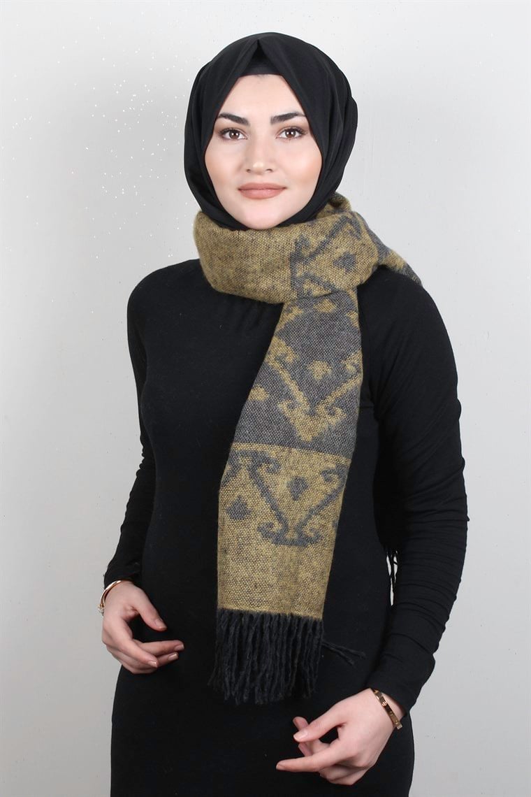 Geniş Omuz Şalı 5220-81 Sarı