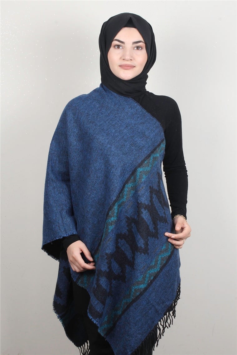 Geniş Omuz Şalı 5220-89 Mavi
