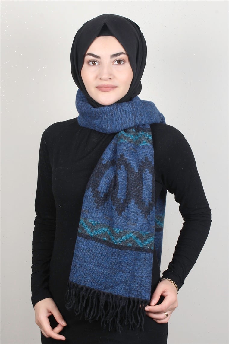 Geniş Omuz Şalı 5220-89 Mavi