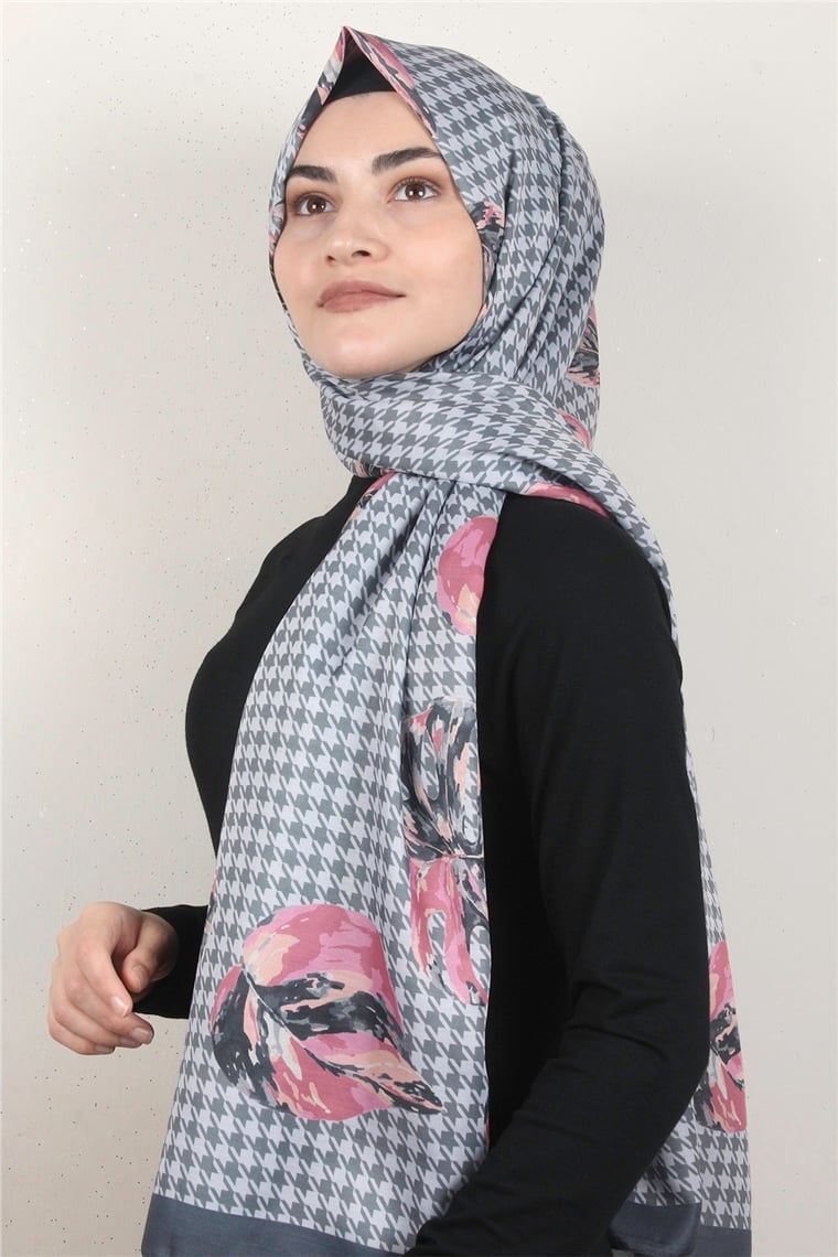 Gloria Soft Şal 2736-3 Kaz Ayağı Füme