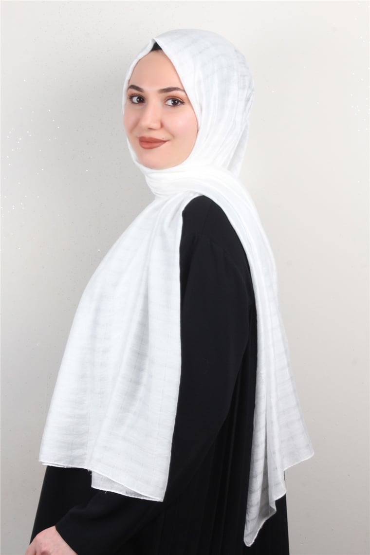 İnce Kareli Şal 2580-29 Kırık Beyaz