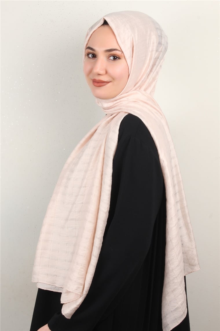 İnce Kareli Şal 2580-35 Açık Pudra