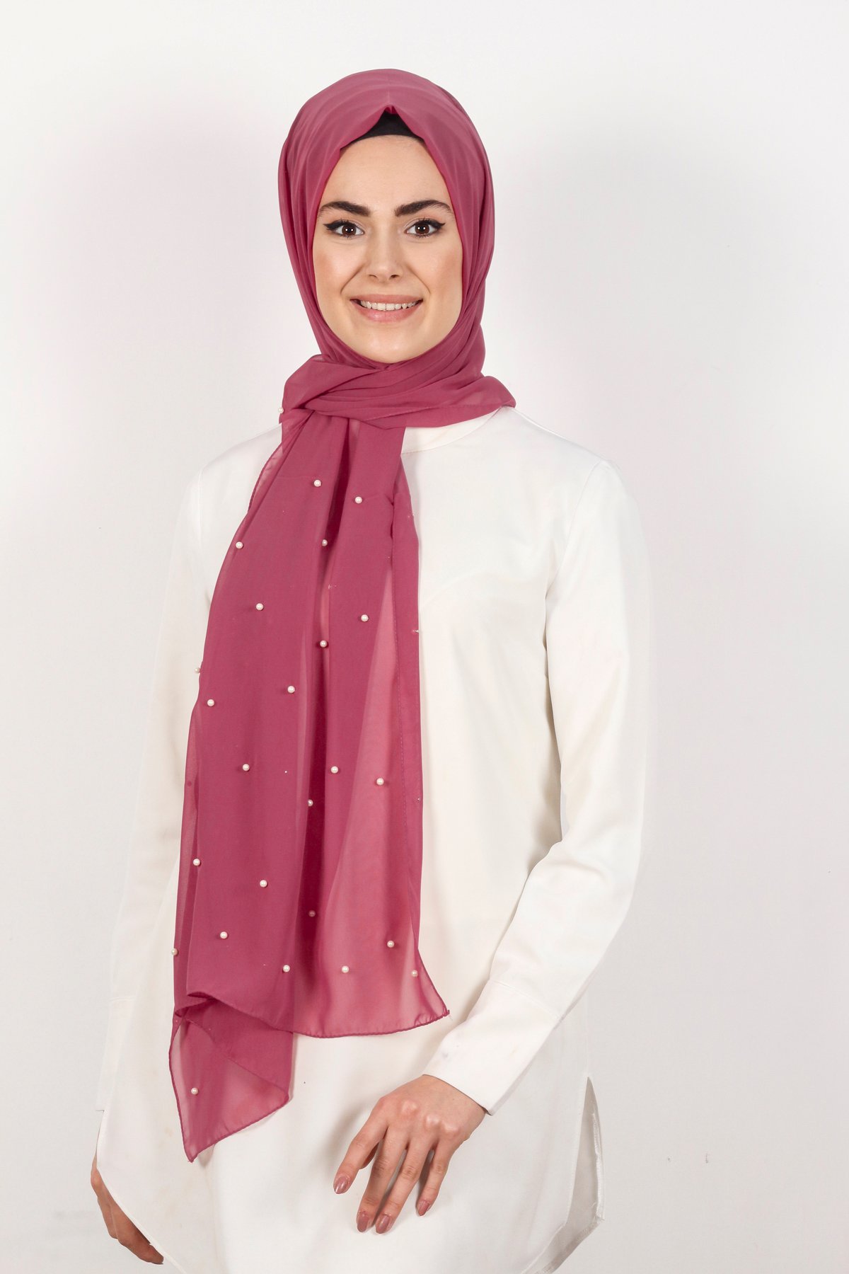 İncili Krep Şal 2810-11 Gül Kurusu