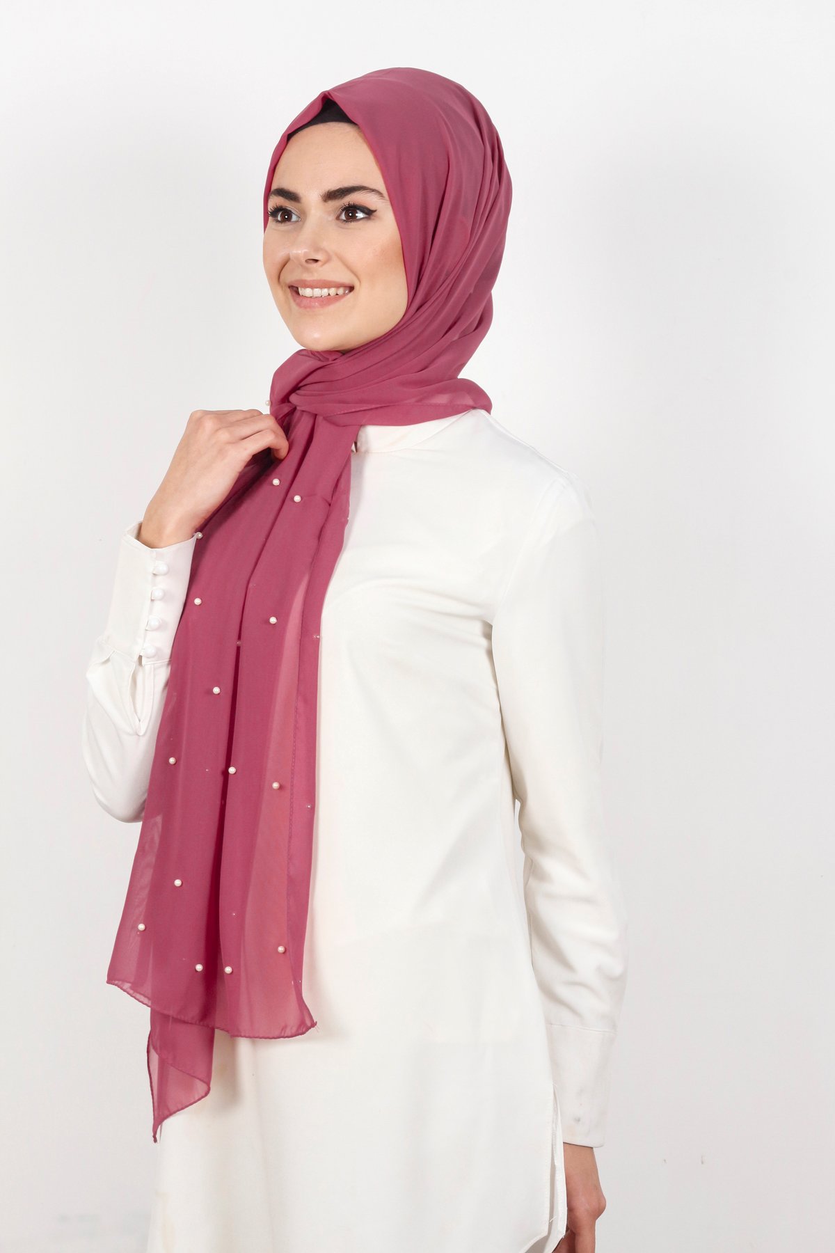 İncili Krep Şal 2810-11 Gül Kurusu