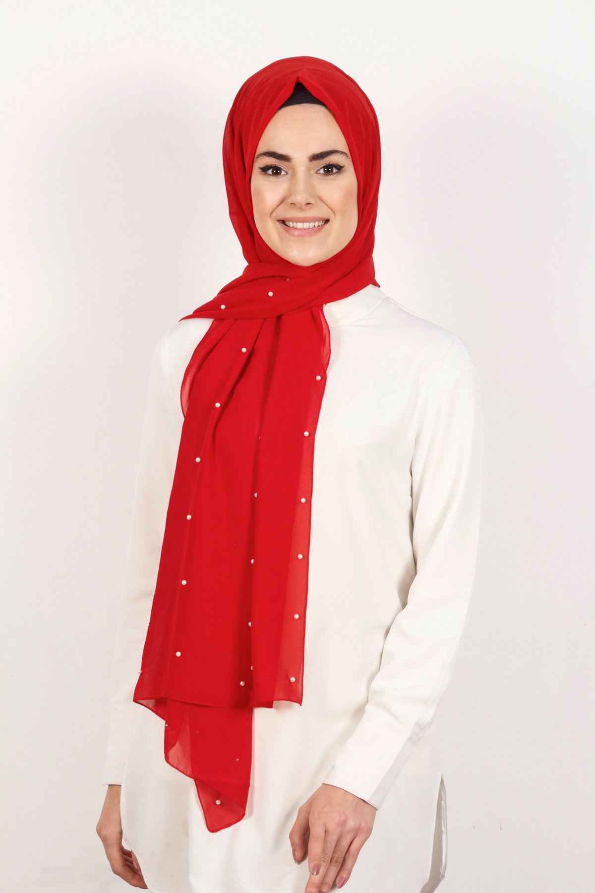 İncili Krep Şal 2810-13 Kırmızı