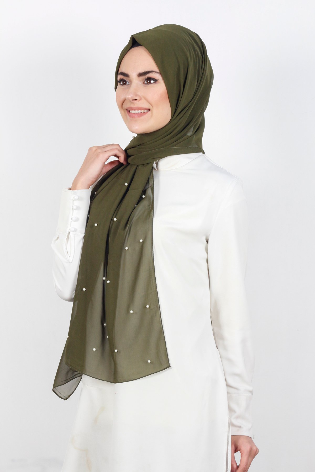 İncili Krep Şal 2810-17 Haki