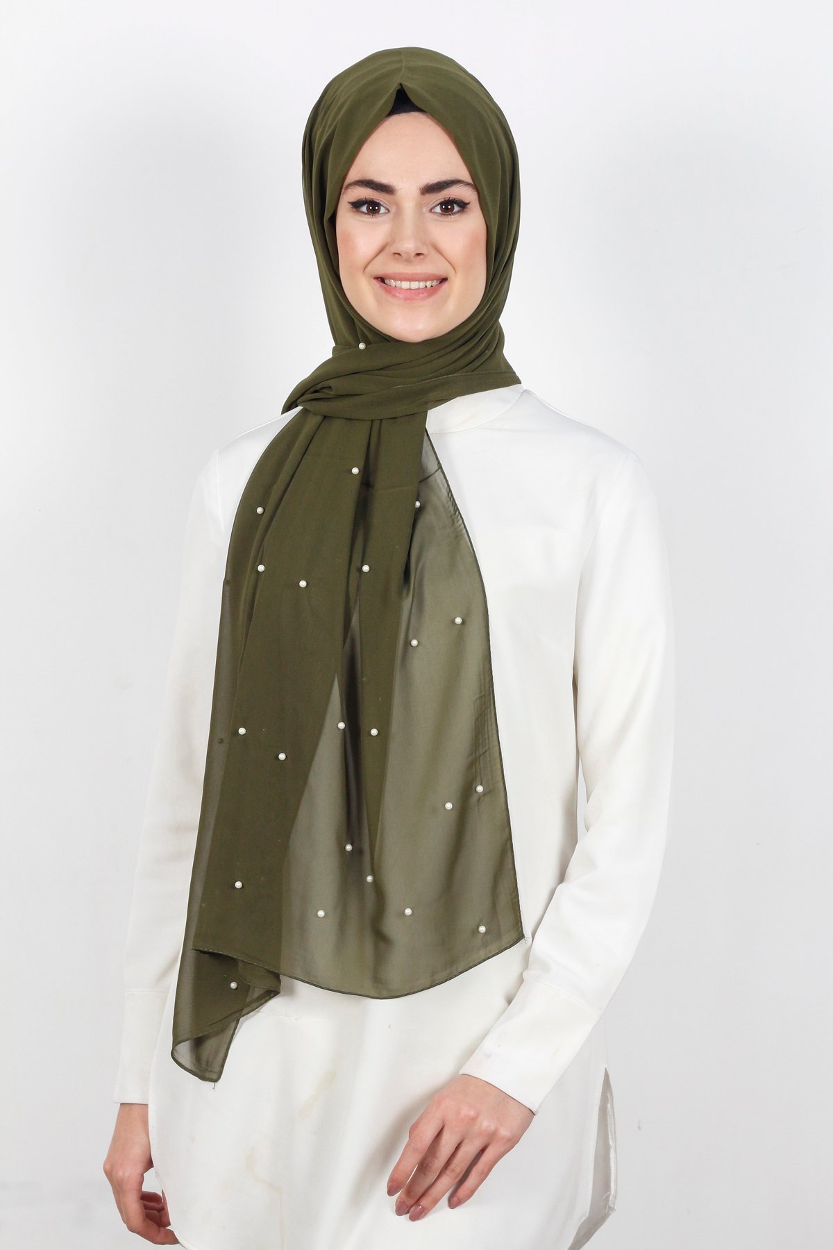 İncili Krep Şal 2810-17 Haki