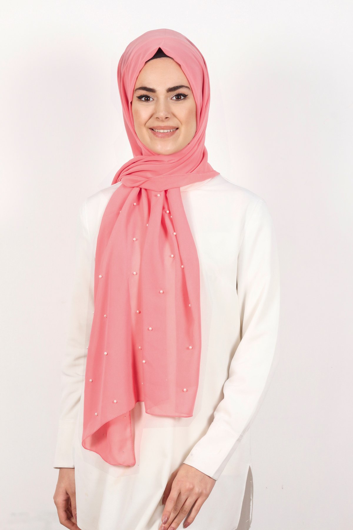 İncili Krep Şal 2810-22 Pastel Pembe