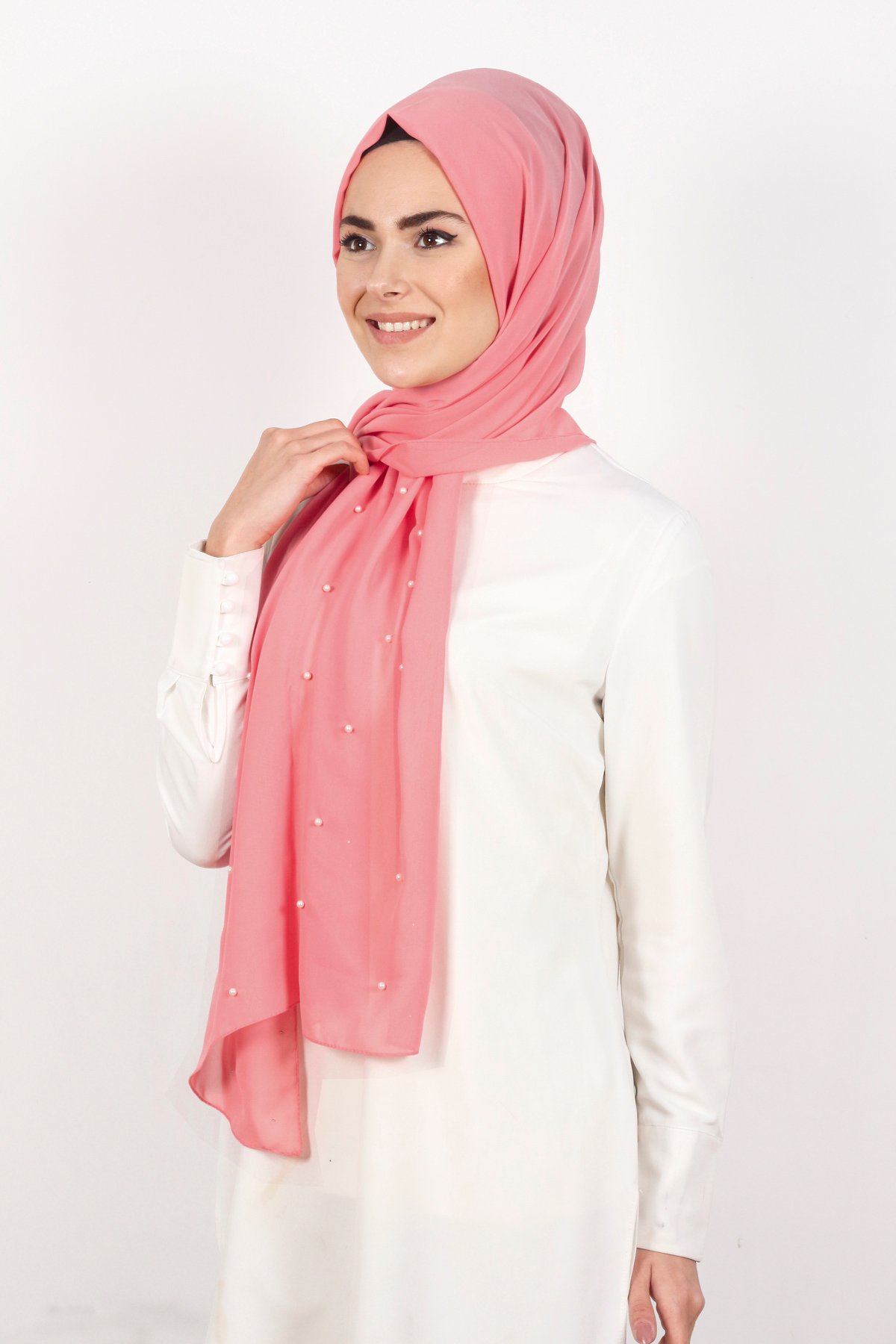 İncili Krep Şal 2810-22 Pastel Pembe