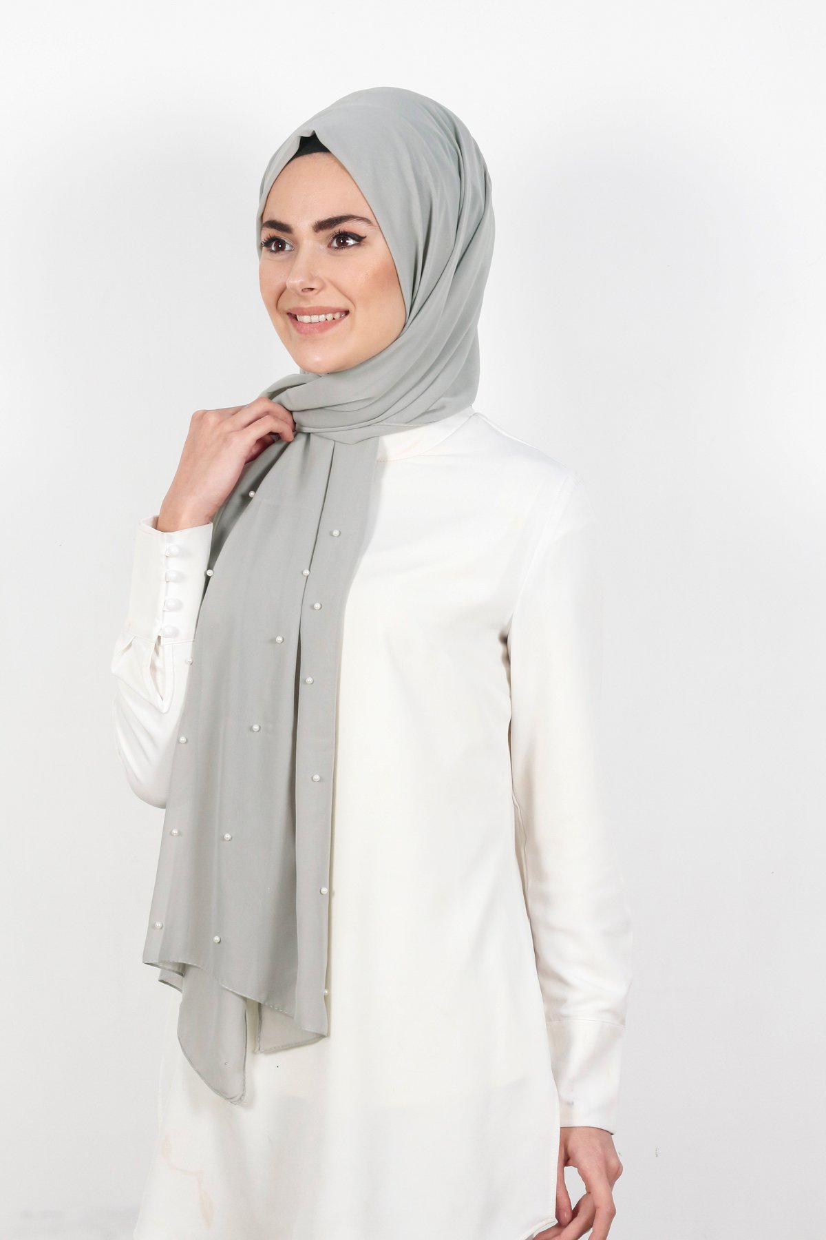 İncili Krep Şal 2810-7 Gri