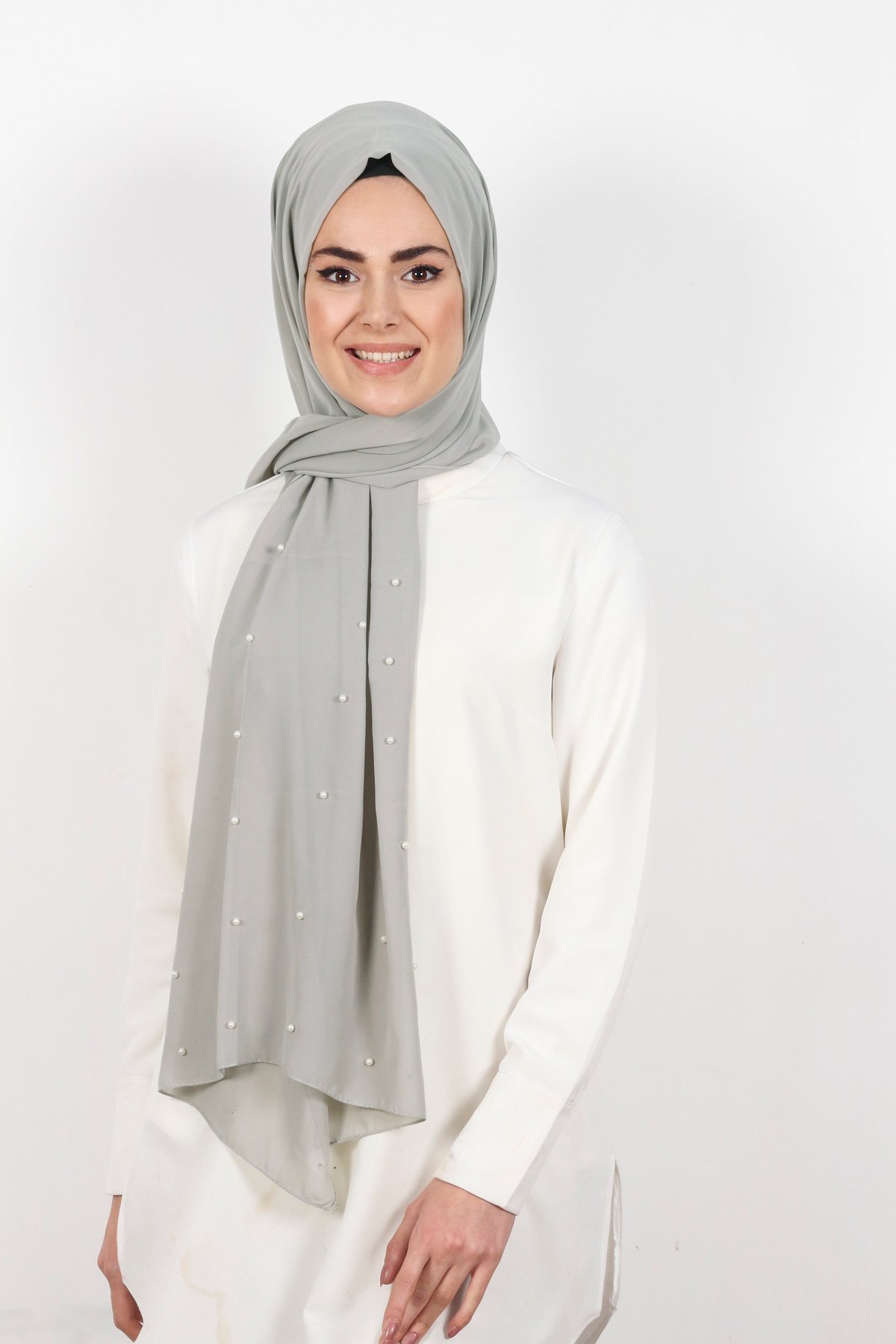 İncili Krep Şal 2810-7 Gri