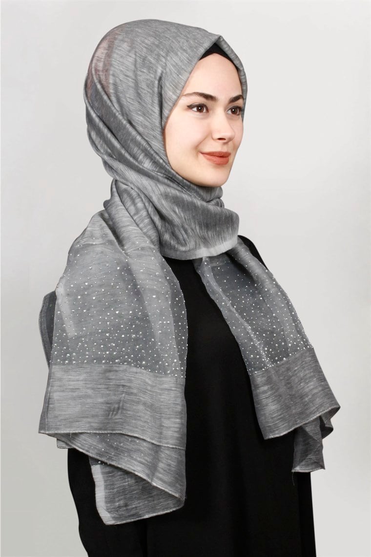 İpekli Taşlı Tül Şal 1067-41 Füme