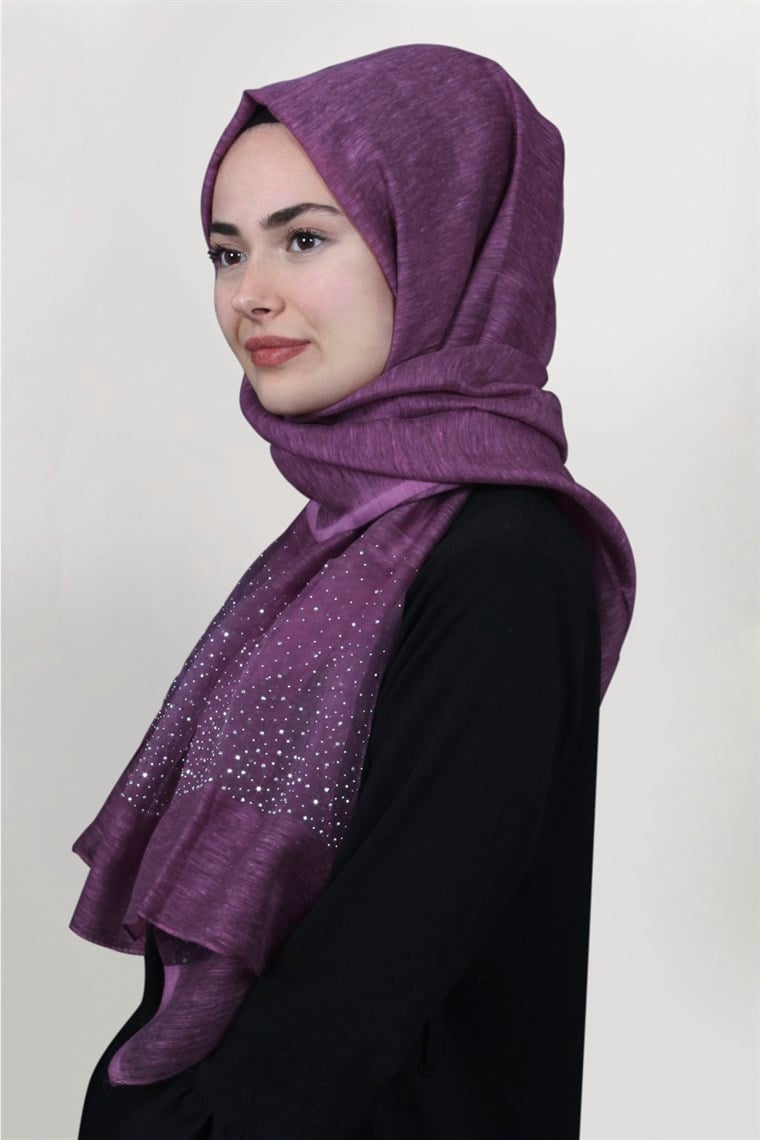 İpekli Taşlı Tül Şal 1067-48 Mürdüm