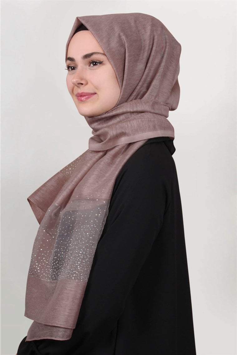 İpekli Taşlı Tül Şal 1067-50 Pudra