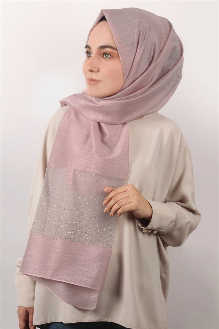 İpekli Taşlı Tül Şal 1067-53 Pudra