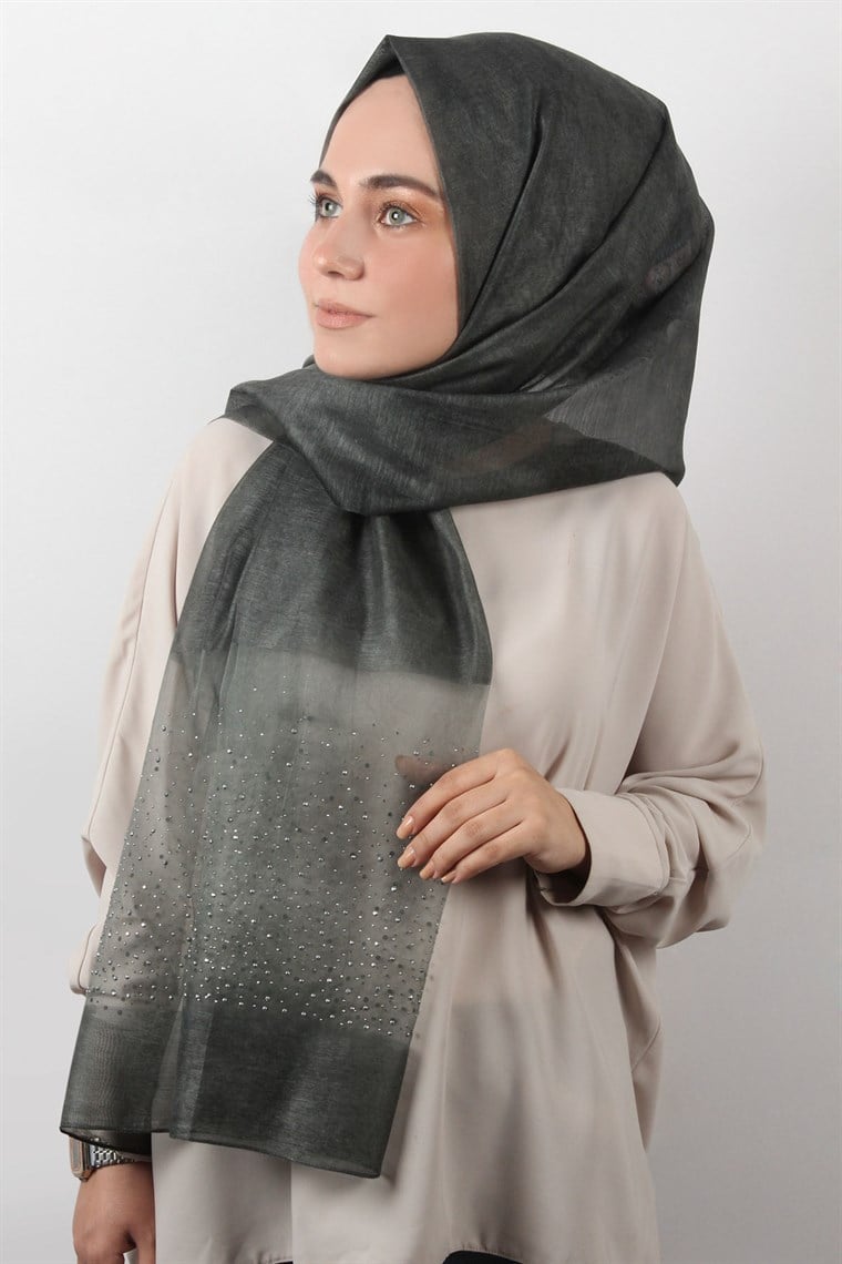 İpekli Taşlı Tül Şal 1067-65 Füme
