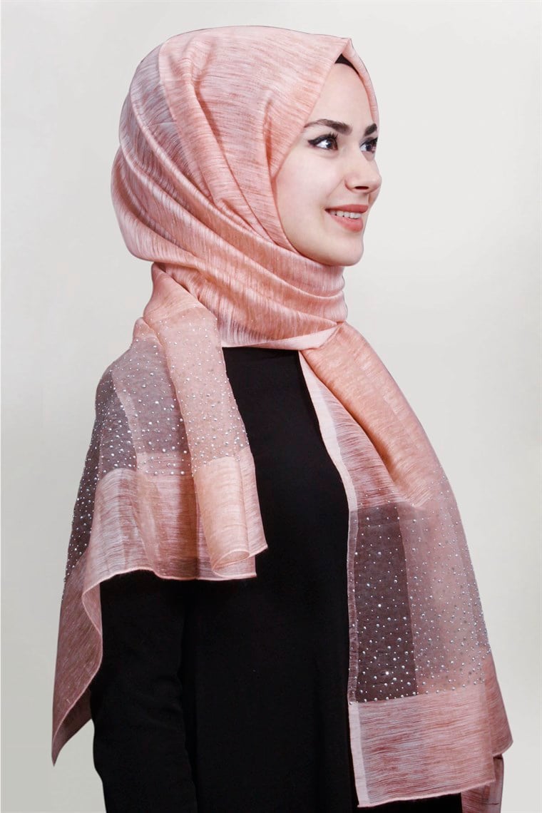 İpekli Taşlı Tül Şal 1069-18 Yavruağzı