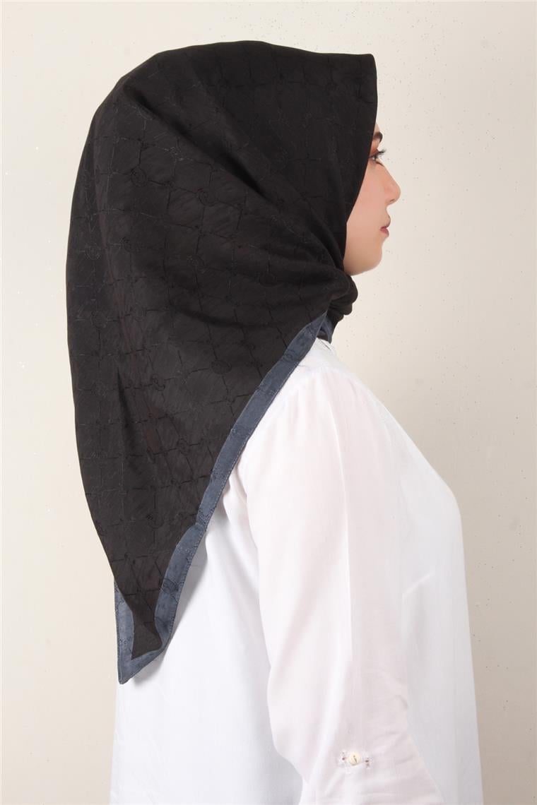 İpeksi Monogram Eşarp 8086-11 Siyah-Füme