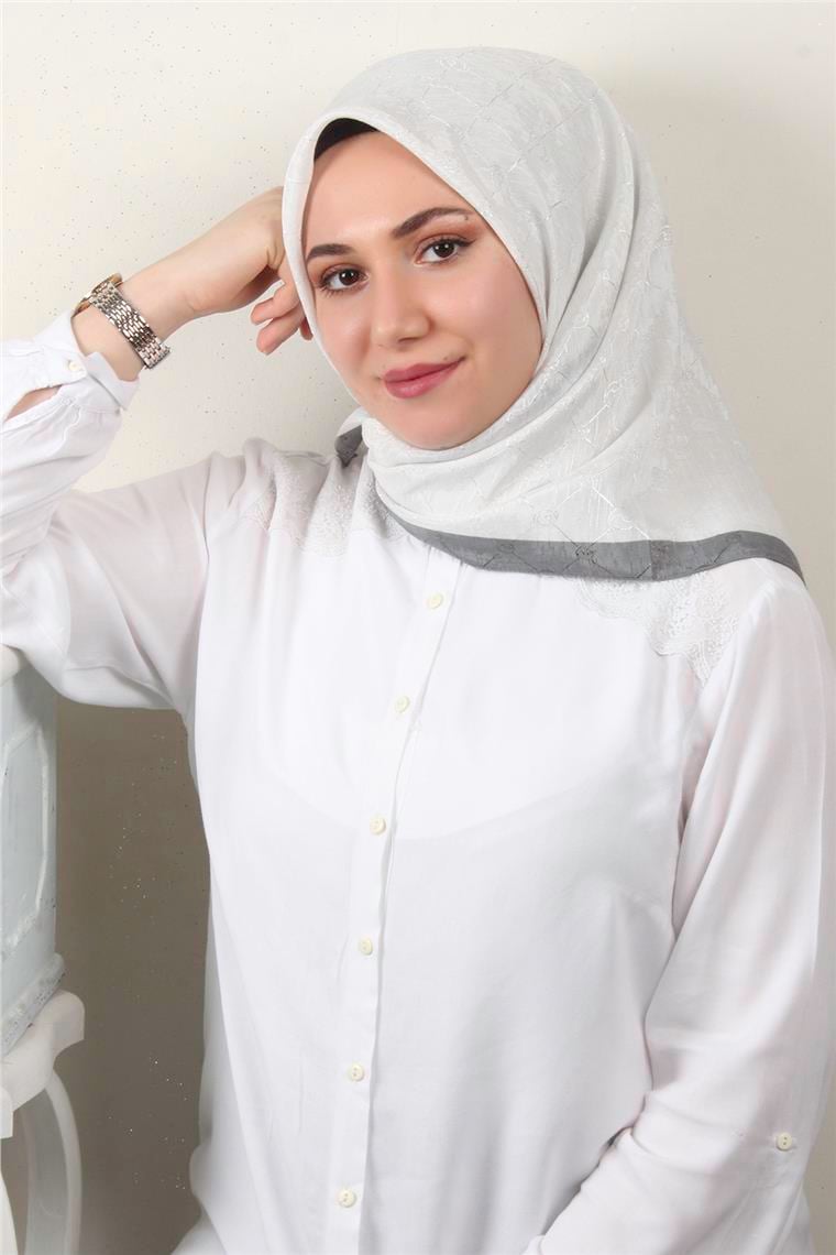 İpeksi Monogram Eşarp 8086-20 Beyaz