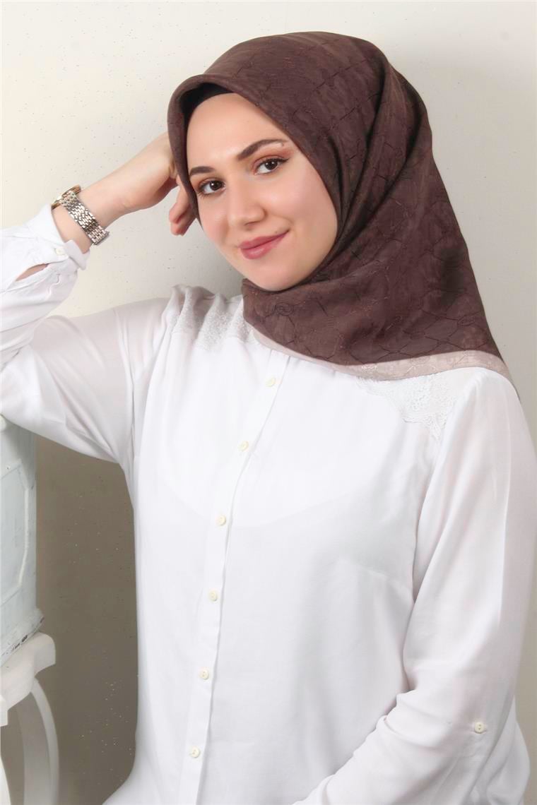 İpeksi Monogram Eşarp 8086-21 Kahverengi