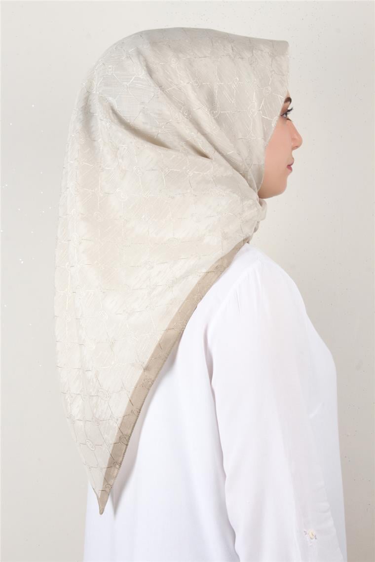 İpeksi Monogram Eşarp 8086-24 Kemik