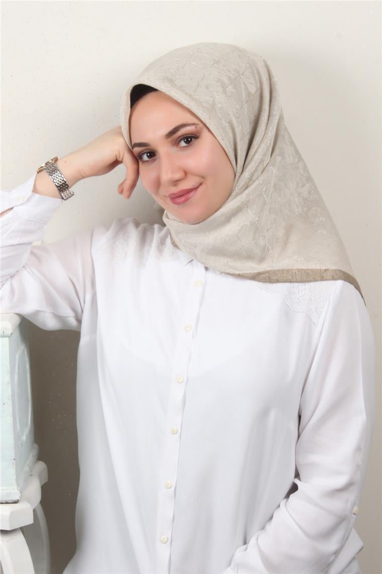 İpeksi Monogram Eşarp 8086-24 Kemik