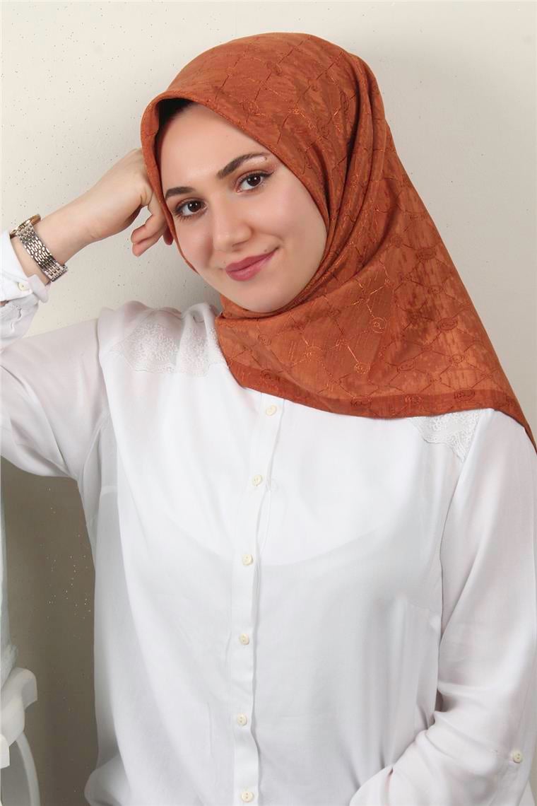 İpeksi Monogram Eşarp 8086-4 Kiremit