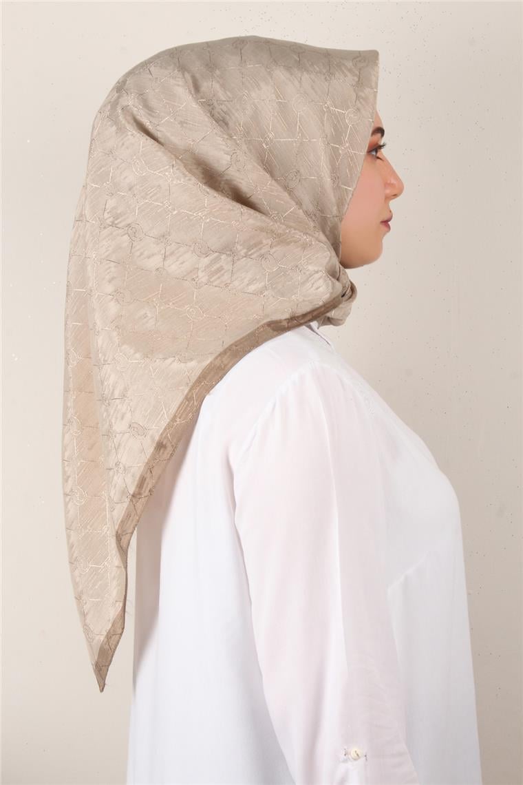 İpeksi Monogram Eşarp 8086-5 Koyu Bej