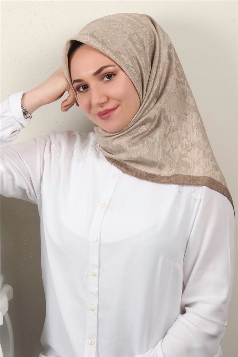 İpeksi Monogram Eşarp 8086-5 Koyu Bej