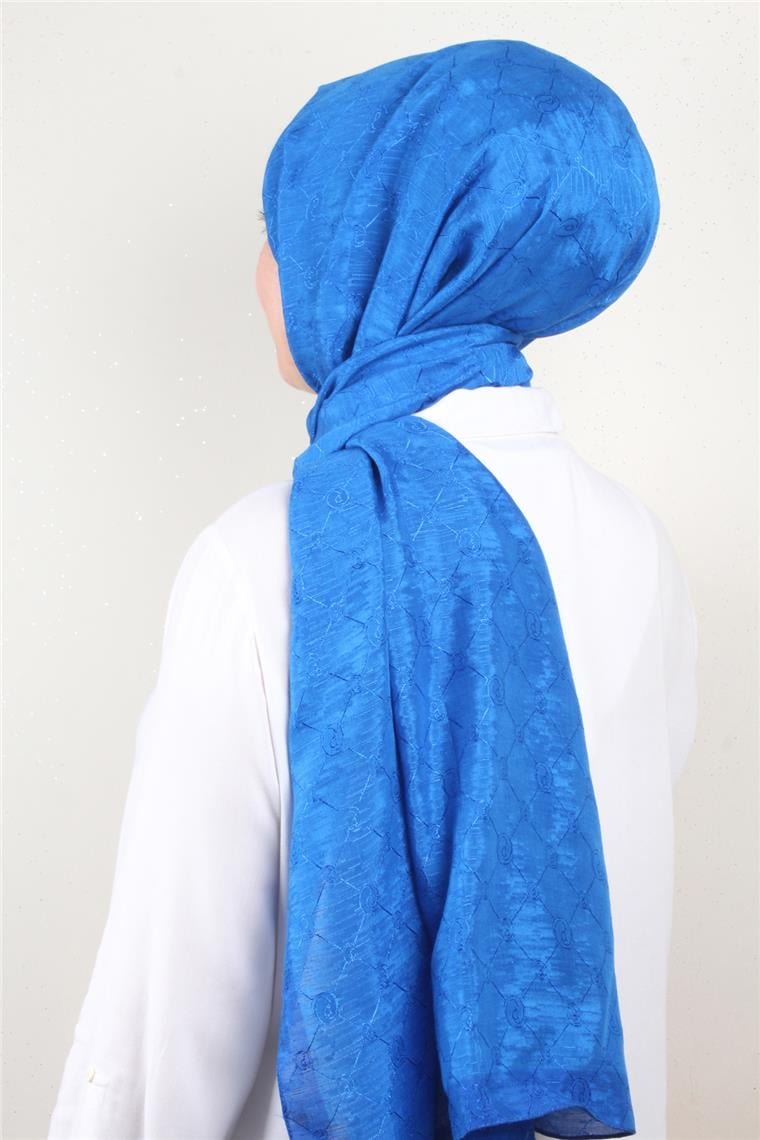İpeksi Monogram Şal 2753-16 Saks Mavisi