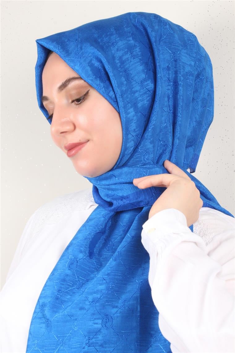 İpeksi Monogram Şal 2753-16 Saks Mavisi