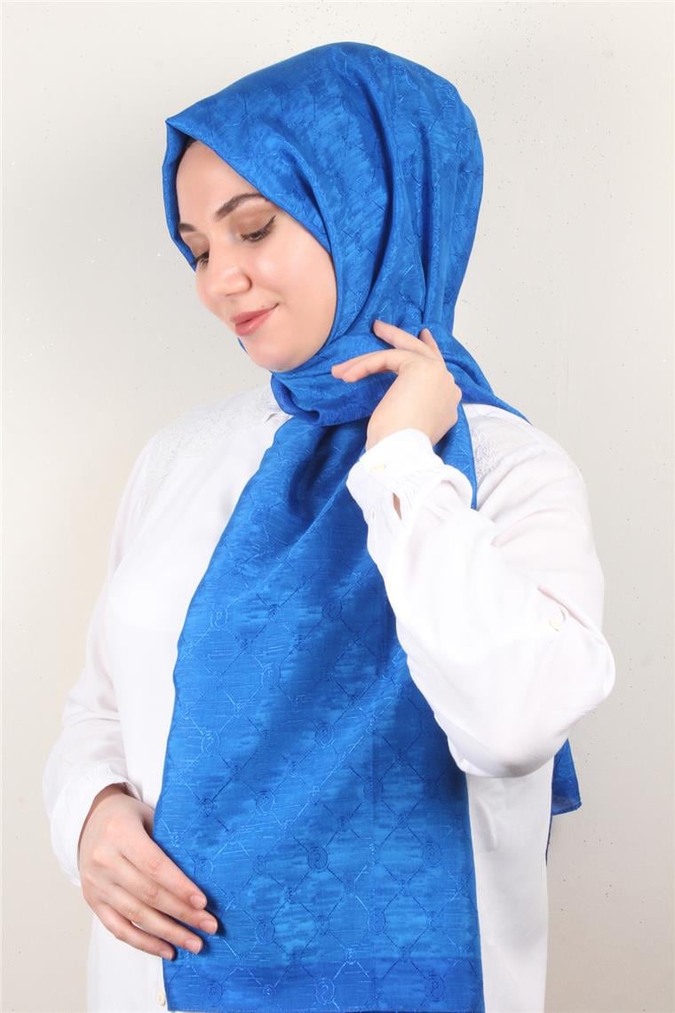 İpeksi Monogram Şal 2753-16 Saks Mavisi