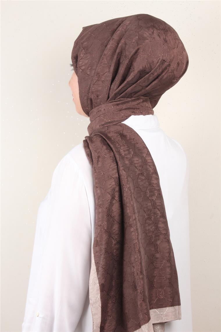 İpeksi Monogram Şal 2753-17 Kahverengi