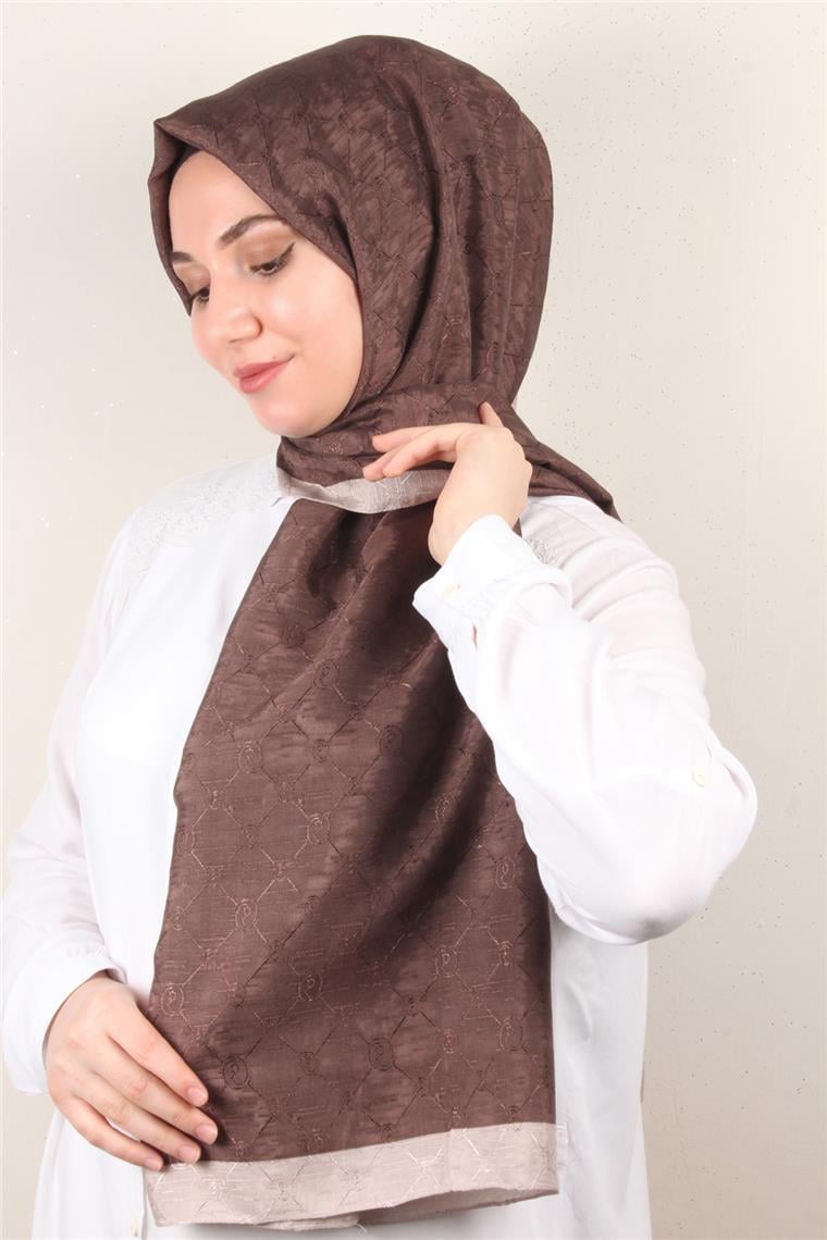 İpeksi Monogram Şal 2753-17 Kahverengi