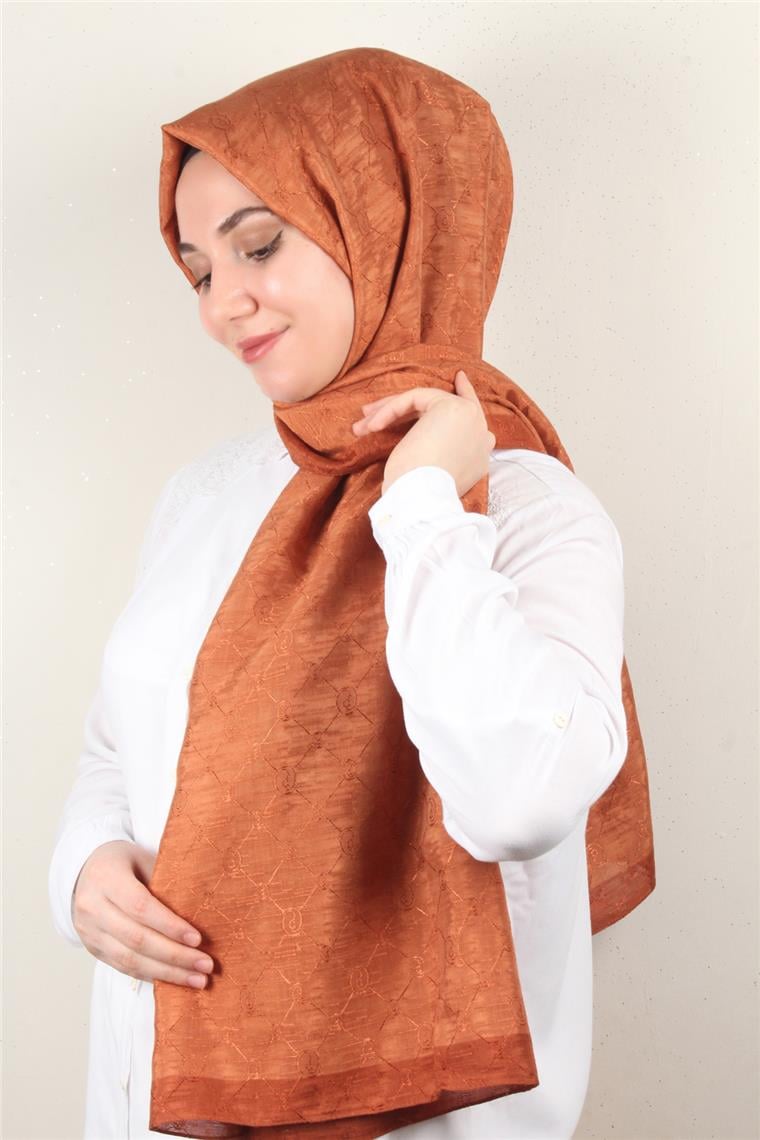 İpeksi Monogram Şal 2753-21 Kiremit