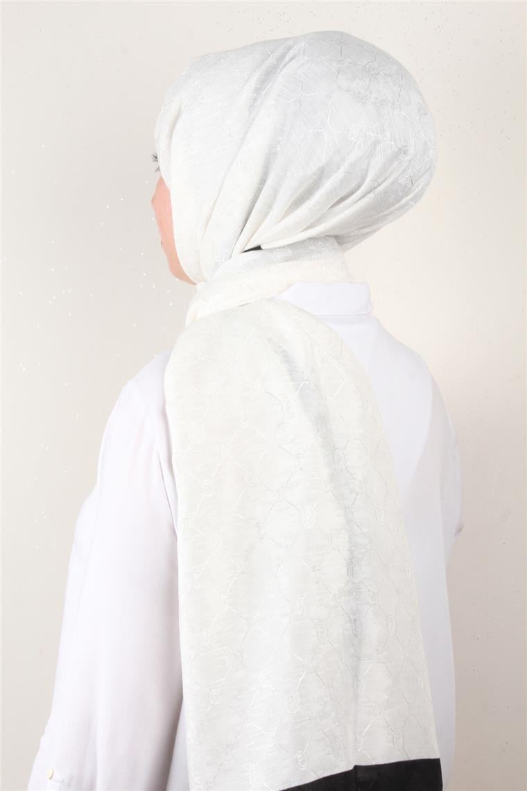 İpeksi Monogram Şal 2753-23 Beyaz 