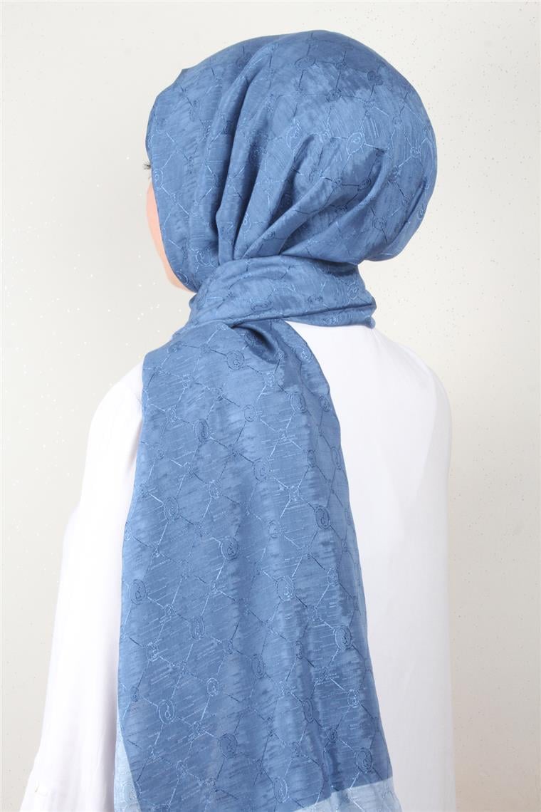 İpeksi Monogram Şal 2753-3 İndigo
