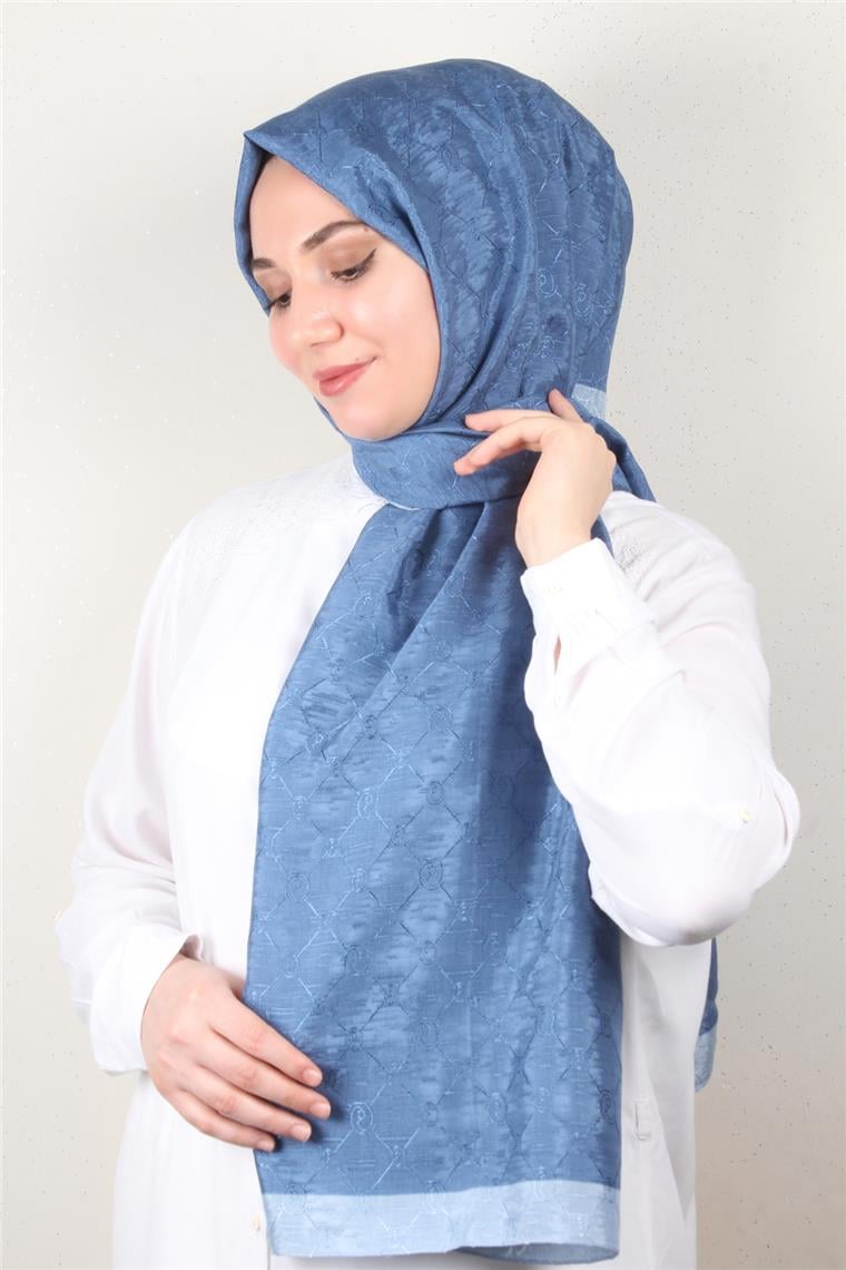 İpeksi Monogram Şal 2753-3 İndigo