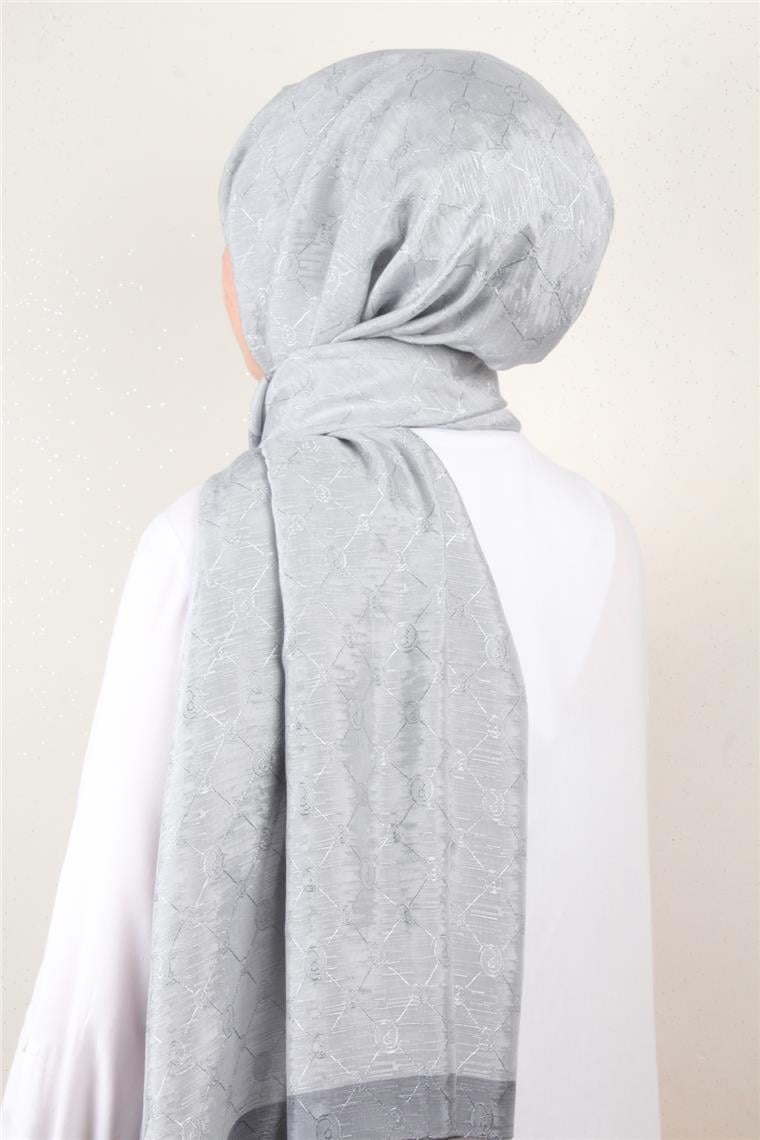 İpeksi Monogram Şal 2753-4 Gümüş