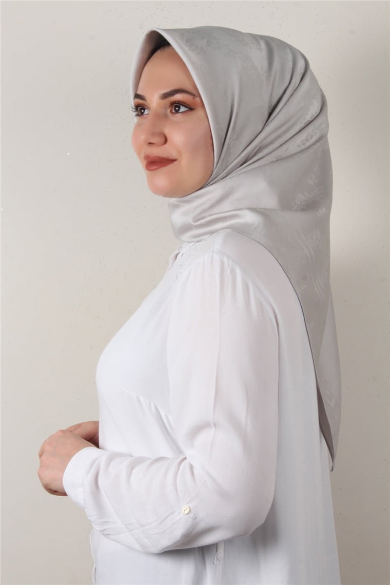 Jakarlı İpeksi Eşarp 3089-13 Gri