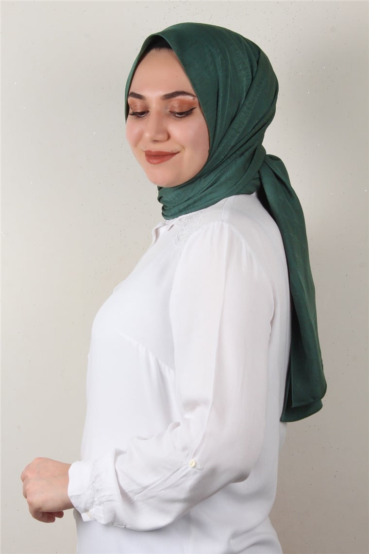 Jakarlı İpeksi Şal 8084-21 Zümrüt Yeşili