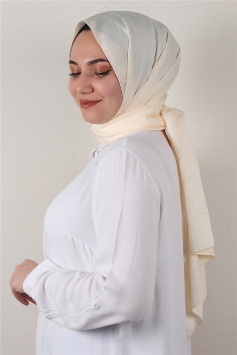 Jakarlı İpeksi Şal 8084-25 Açık Bej