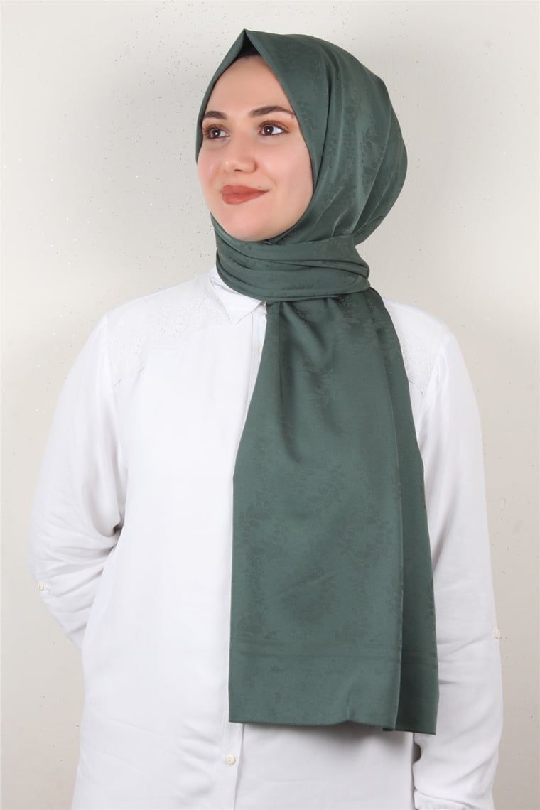 Jakarlı İpeksi Şal 8085-10 Zümrüt Yeşili